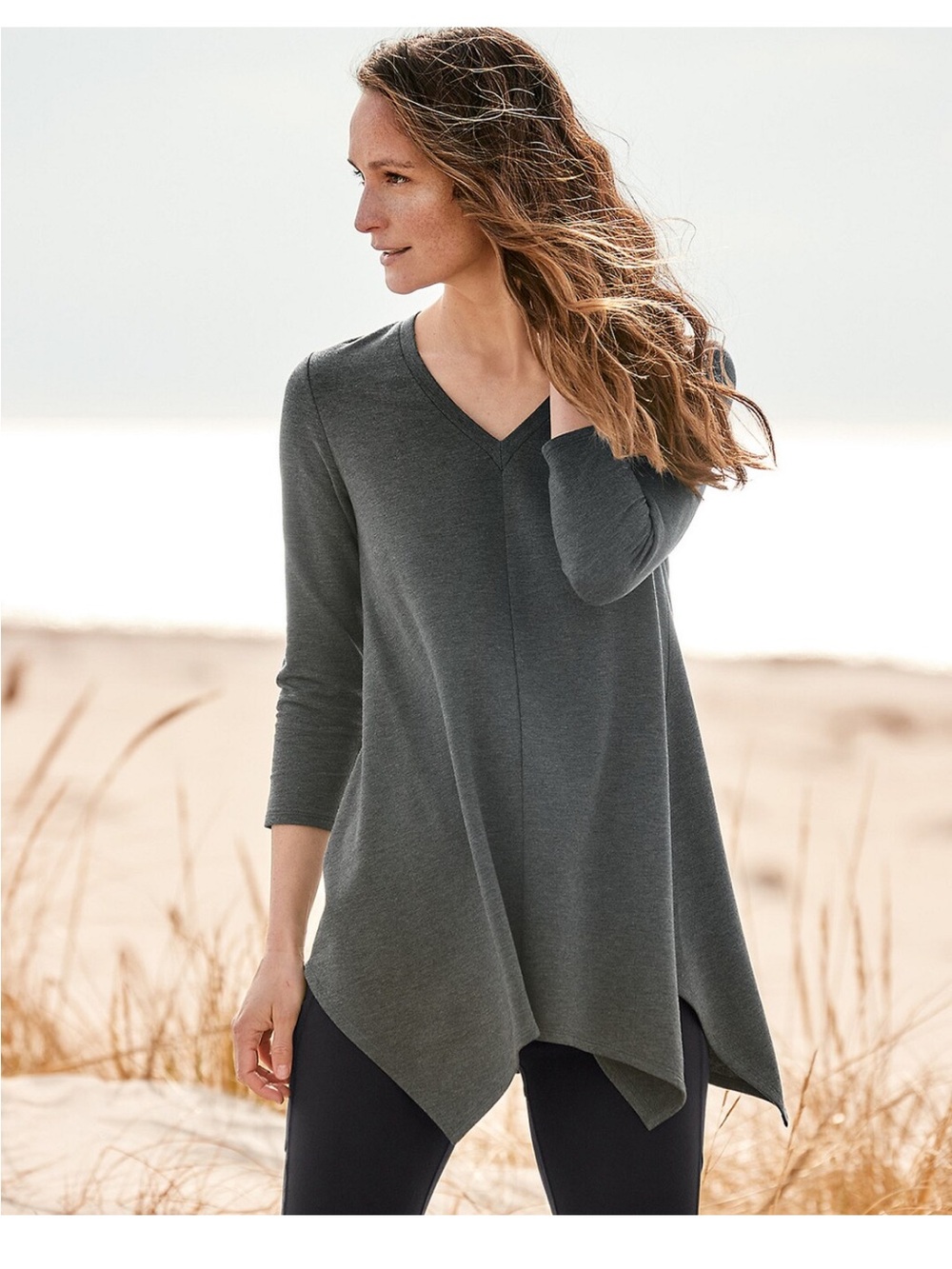 Garnet Hill V‑Neck Asymmetric Tunic Black